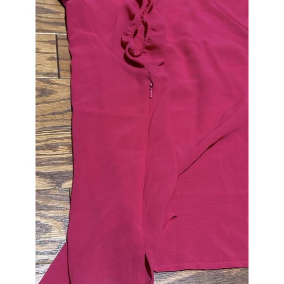 Vintage Oscar De La Renta Women's Pink Ruffle Front V-Neck Chiffon Blouse, Sz 14 - Picture 6 of 6